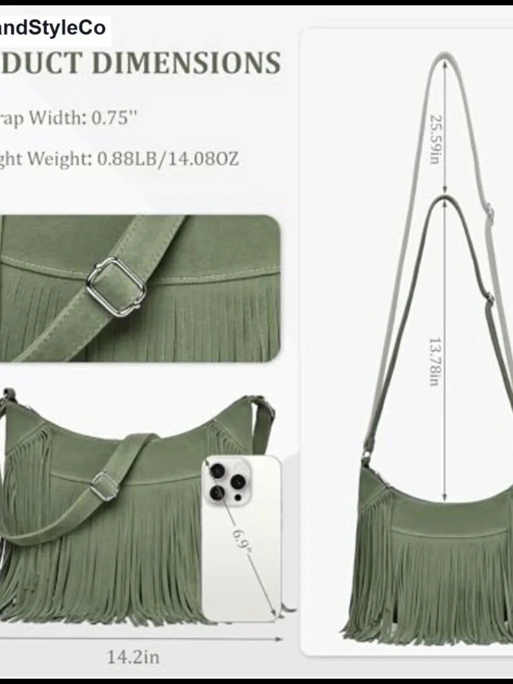 Vegan Suede Fringe Hobo Bag Crossbody Shoulder Purse